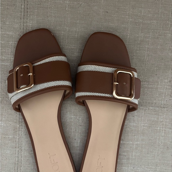 LOFT Brown and Cream Buckle Slide Sandals - Picture 3 of 3
